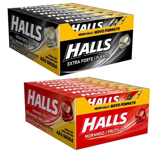 Kit com 2 Caixas Halls c/21 - 1 Extra Forte + 1 Morango - Adams