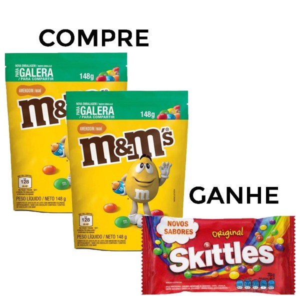 Encontraproduto.com.br - Kit com 2 M&Ms Confeito Amendoim 148g + Brinde Skittles