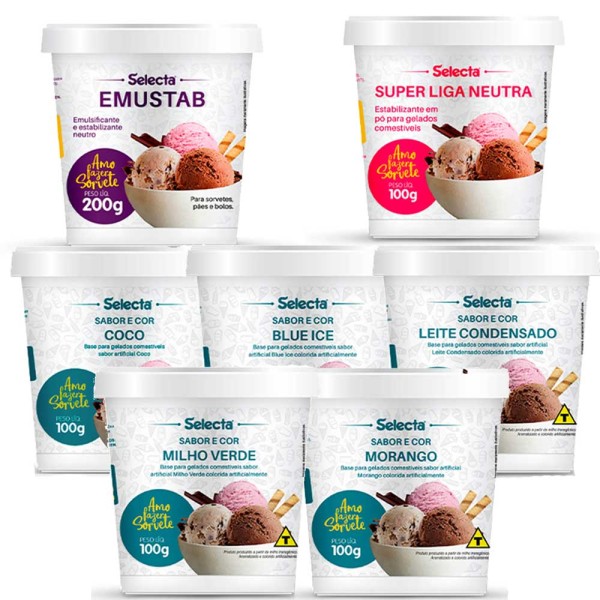 Encontraproduto.com.br - Kit Faça Sorvete em Casa Sabores Mais Vendidos + Bases 7 Itens