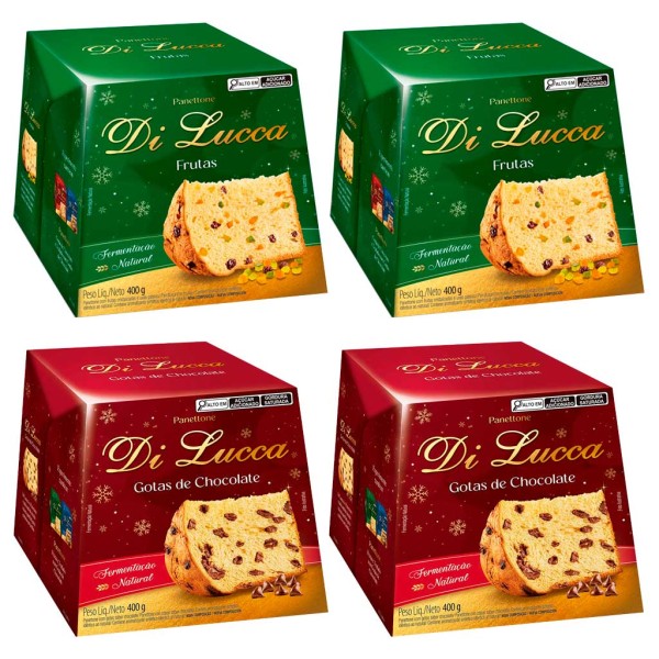 Encontraproduto.com.br - Kit com 2 Panetone Gotas de Chocolate + 2 Frutas 400g - Di Lucca