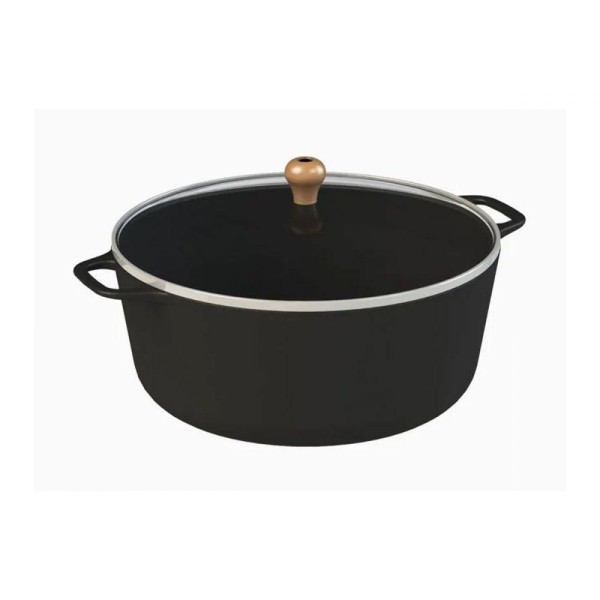Encontraproduto.com.br - Caçarola Gourmet Ferro Fundido Alça Ferro Tampa Vidro 26cm