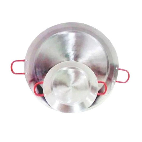 Paellera Tacho Aço Inox 2Mm 2,3 Litros 30Cm Alça Vermelha