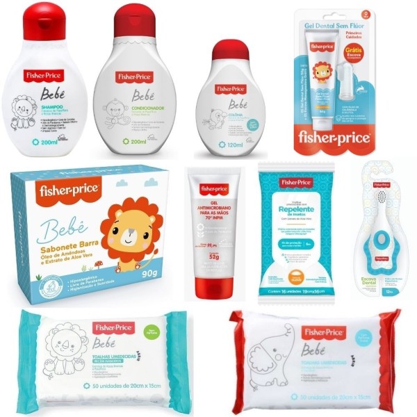 Encontraproduto.com.br - KIT CHÁ DE BEBE FISHER PRICE - HIPOALERGÊNICO - 10 ITENS