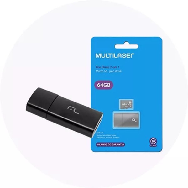 Encontraproduto.com.br - Pen Drive 2x1 Multilaser Mc164 Leitor Usb + Micro Sd 64gb