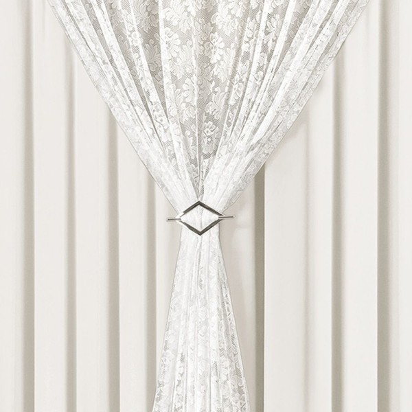 Encontraproduto.com.br - Cortina Serena Para Trilho Comum Tecido Renda Floral e Malha 2,00M X 1,70M - Palha