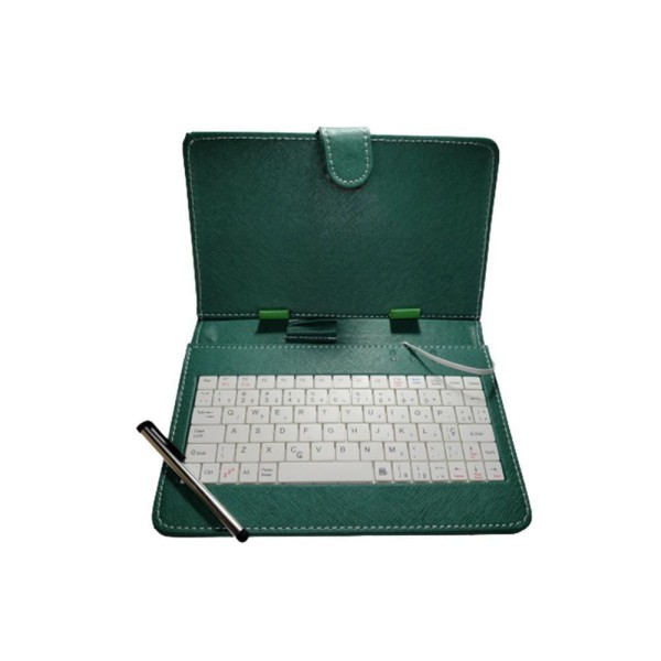 Encontraproduto.com.br - Capa Case Tablet 7 Teclado Usb Verde + Cabo Otg + Caneta