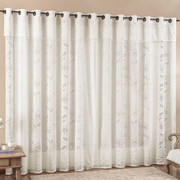 Encontraproduto.com.br - Cortina Jade Para Trilho Comum Tecido Renda Floral 2,00M X 2,50M Porta Balcão - Palha