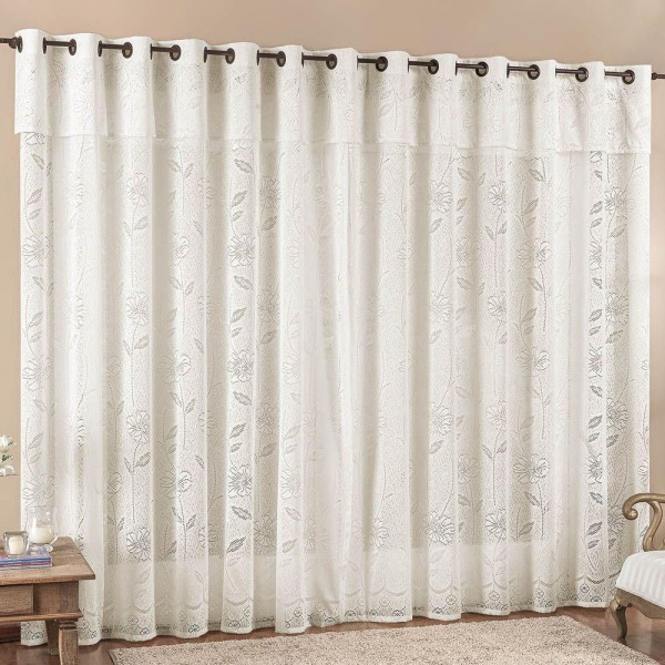 Encontraproduto.com.br - Cortina Jade Trilho Comum Renda Floral 3,00m X 2,50m - Palha