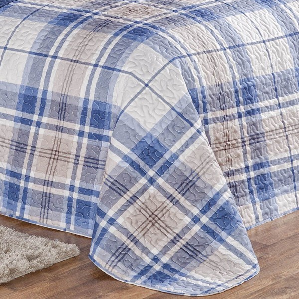 Encontraproduto.com.br - Cobre Leito Casal 200 Fios 3 Peças Azul Xadrez