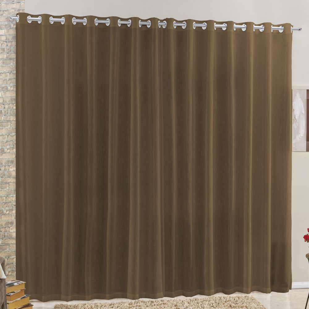Encontraproduto.com.br - Cortina 2 Mts Sala Quarto Voal E Linho Para Trilho Comum Barata Tabaco