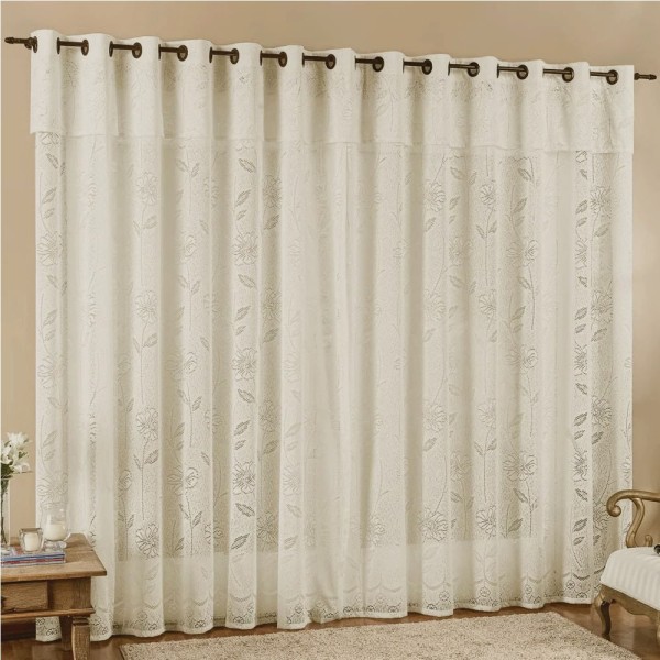Cortina Luna Renda 2m Para Varão Cor Palha Para Sala Quarto