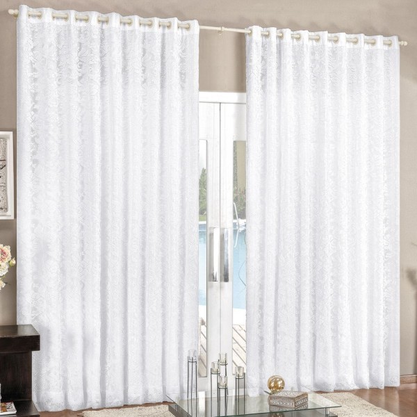 Encontraproduto.com.br - Cortina 3 Mt Sala Quarto Renda com Voal para Varão Baratissima Branca
