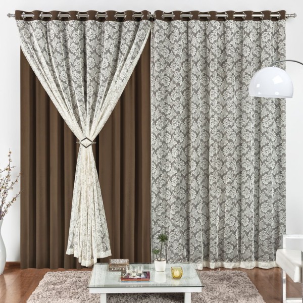 Encontraproduto.com.br - Cortina 3 Mts Sala Quarto Malha Renda para Trilho Comum Baratissima Tabaco