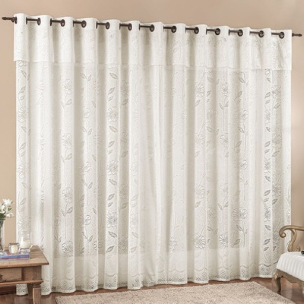 Encontraproduto.com.br - Cortina Luna Renda 3m Para Trilho Comum Palha Sala Quarto