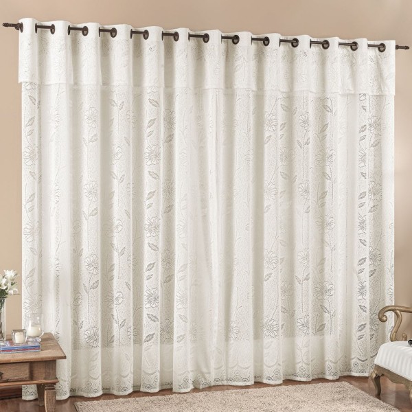 Encontraproduto.com.br - Cortina Luna Renda 3m Para Trilho Comum Palha Sala Quarto