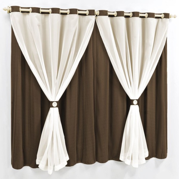 Encontraproduto.com.br - Cortina 2 Mts Sala Quarto Malha com Voal Trilho Suisso Baratissima Tabaco