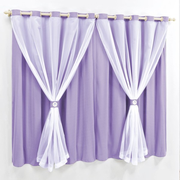 Encontraproduto.com.br - Cortina 4 Mts Sala Quarto Malha com Voal Trilho Suisso Baratissima Lilás