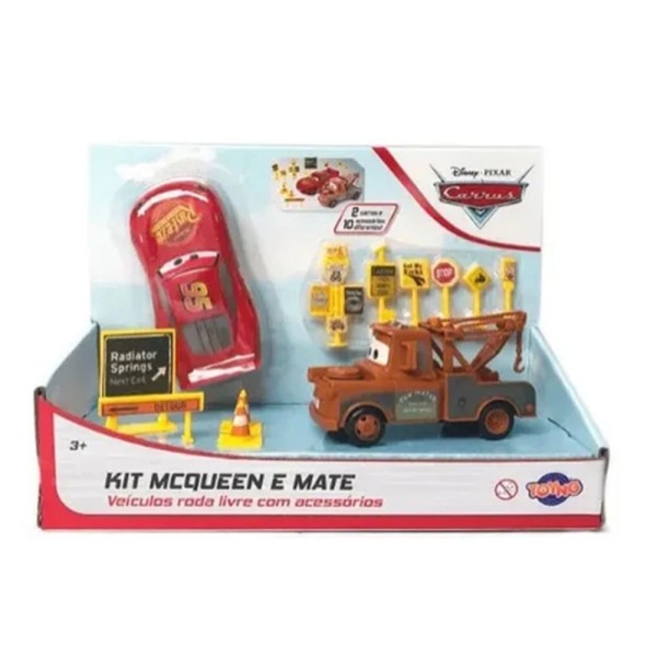 Encontraproduto.com.br - Carrinho Carros 3 Kit Mcqueen E Mate + 10 Acessorios Toyng