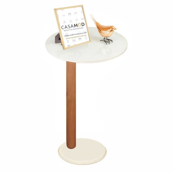 Encontraproduto.com.br - Mesa De Apoio Lateral Ou De Canto Para Sofá Monopé C/ Vidro Cor Branco