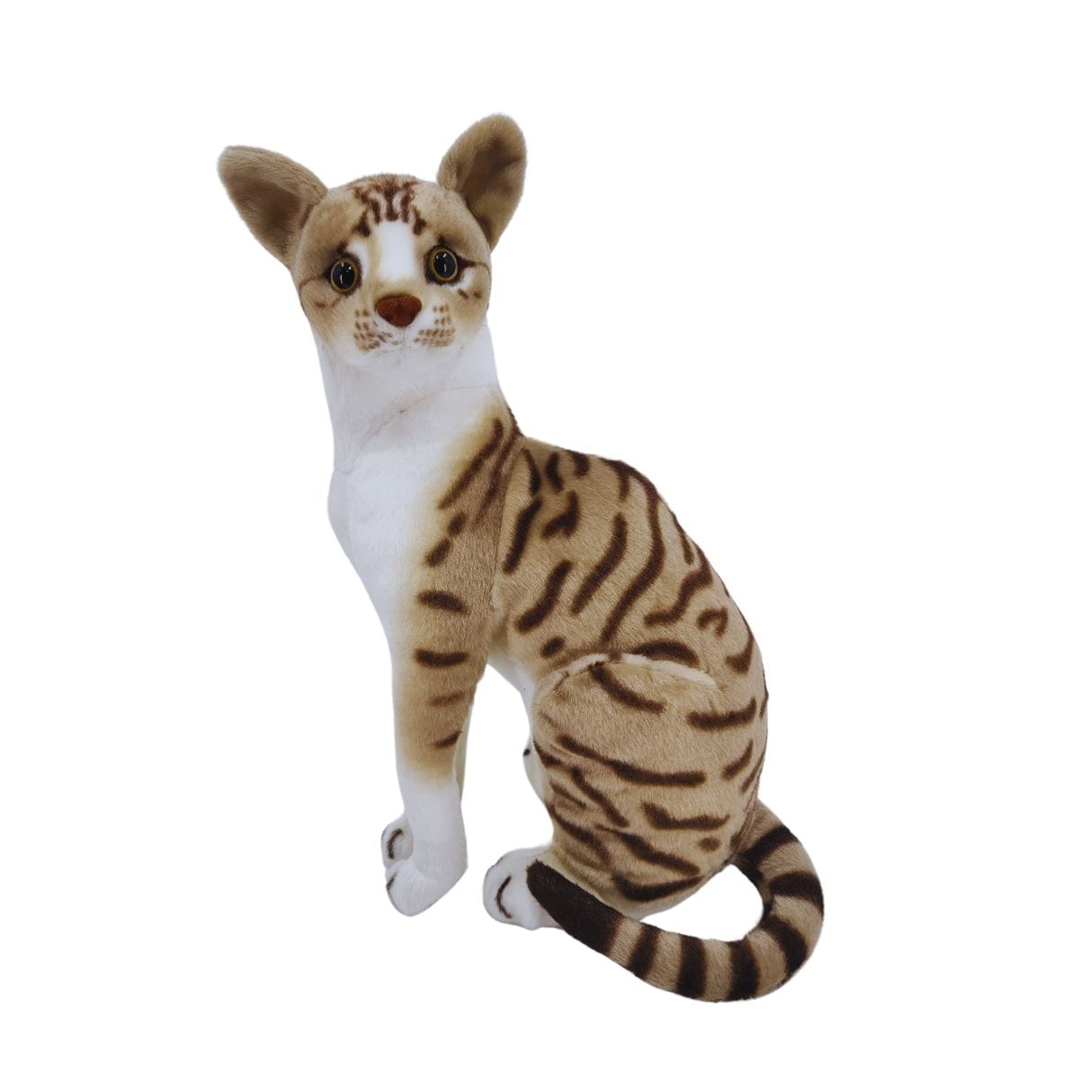 Gato de Pelúcia Realista Tigrado Cinza 33cm Sentado com Toque Macio e Olhos Brilhantes Fizzy Toys