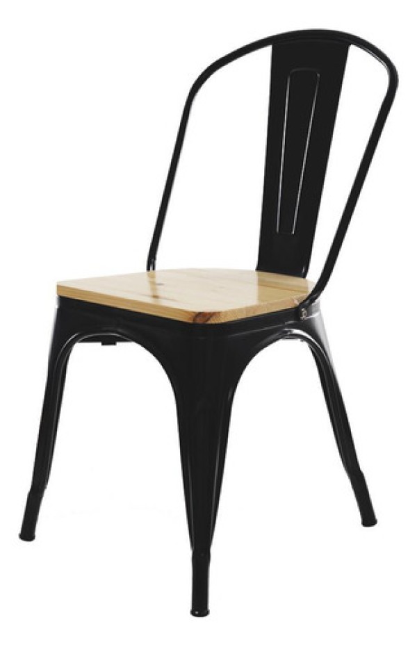 Encontraproduto.com.br - Cadeira Para Mesa De Jantar Cozinha Sala Tolix Metal Industrial Com Assento De Madeira Preto