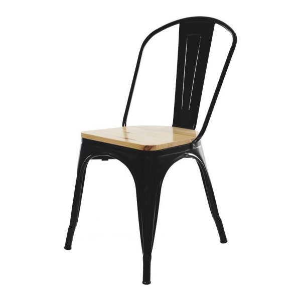 Encontraproduto.com.br - Cadeira Para Mesa De Jantar Cozinha Sala Tolix Metal Industrial Com Assento De Madeira Preto
