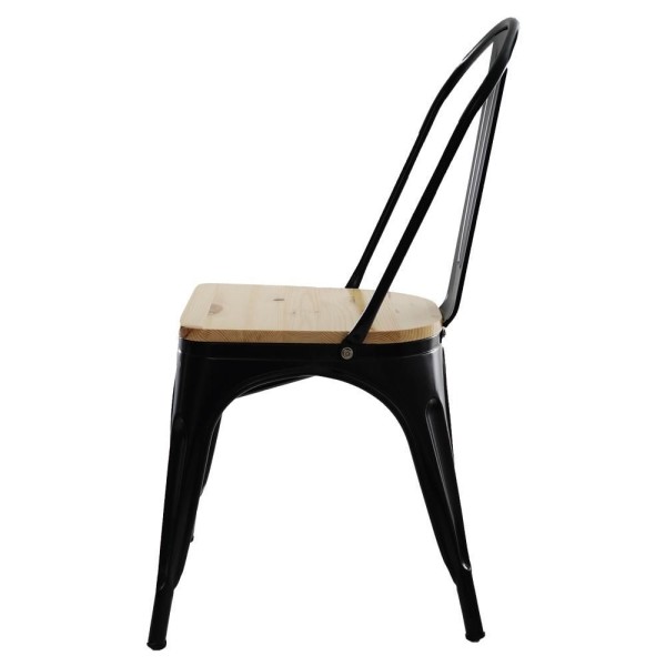 Encontraproduto.com.br - Cadeira Para Mesa De Jantar Cozinha Sala Tolix Metal Industrial Com Assento De Madeira Preto