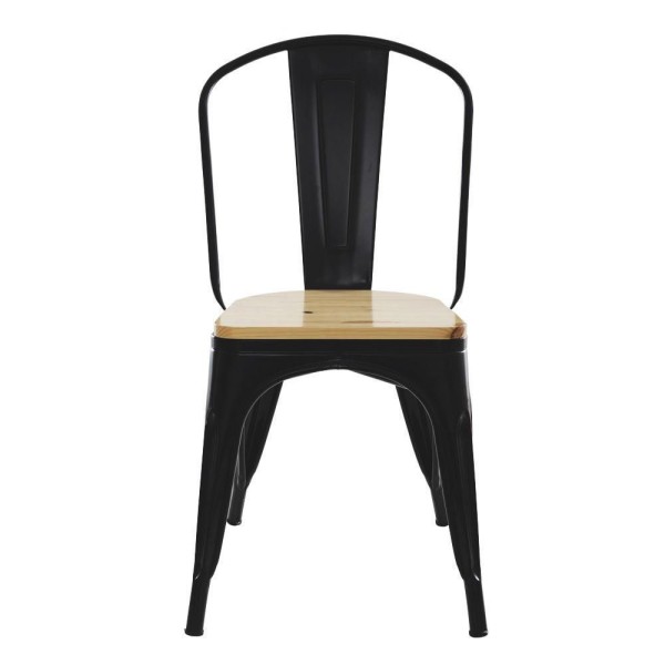 Encontraproduto.com.br - Cadeira Para Mesa De Jantar Cozinha Sala Tolix Metal Industrial Com Assento De Madeira Preto