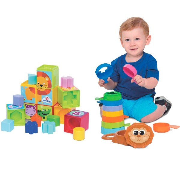Encontraproduto.com.br - Kit de Brinquedos Educativos Cubinhos 5 em 1 + Empilha