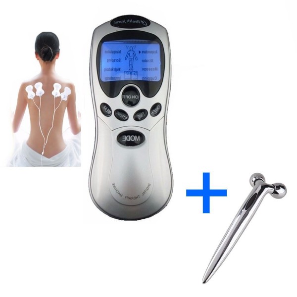 Encontraproduto.com.br - Kit 2 Prod. Aparelho Fisioterapia Acupuntura Tens E Fes Portátil Cx E Mini Rolo De Massagem Prata
