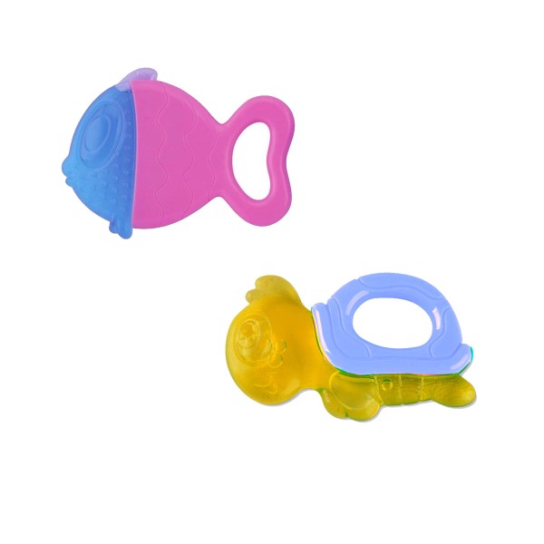 Encontraproduto.com.br - Kit Mordedor para bebê infantil 0 a 18 meses Tartaruga e Peixe Rosa Zoop