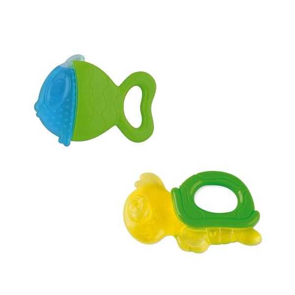 Encontraproduto.com.br - Kit Mordedor para bebê infantil 0 a 18 meses Tartaruga e Peixe verde Zoop