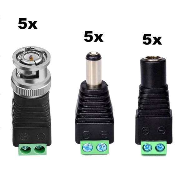 Encontraproduto.com.br - 5x plug P4 macho + 5x plug P4 fêmea + 5x plug BNC Macho = Kit Conector KRE Parafuso CFTV Áudio Vídeo Energia