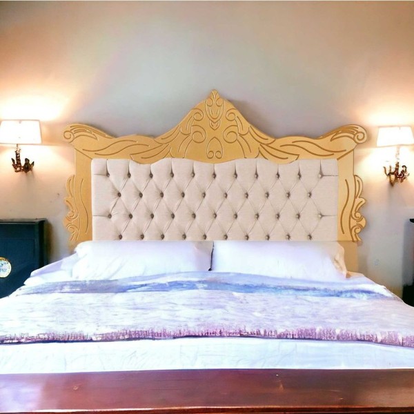 Cabeceira De Cama Casal Clássica Paris Dourado Brilho E Bege