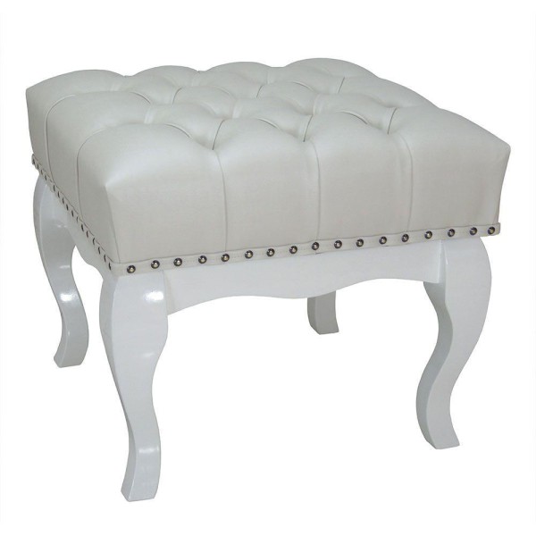 Encontraproduto.com.br - Puff Closet Multiuso Pequeno Madeira Maciça Branco Com Tachas Luna