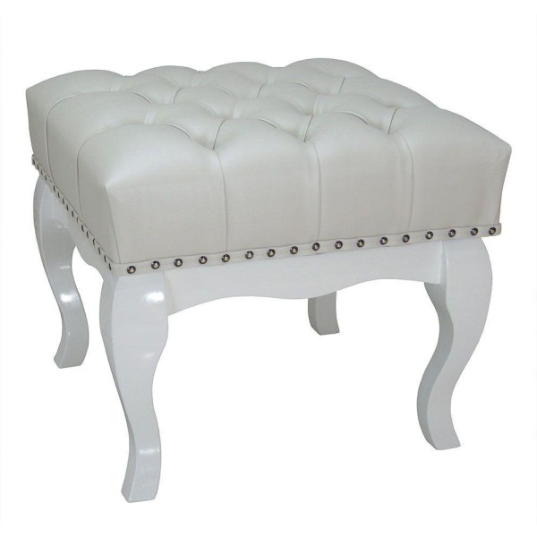 Encontraproduto.com.br - Puff Closet Multiuso Pequeno Madeira Maciça Branco Com Tachas Luna