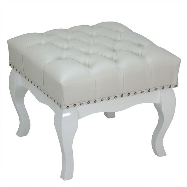 Encontraproduto.com.br - Puff Closet Multiuso Pequeno Madeira Maciça Branco Com Tachas Luna