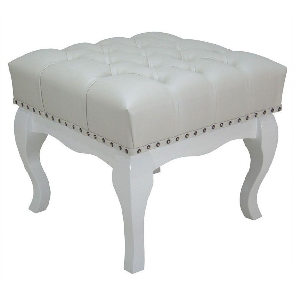Encontraproduto.com.br - Puff Closet Multiuso Pequeno Madeira Maciça Branco Com Tachas Luna