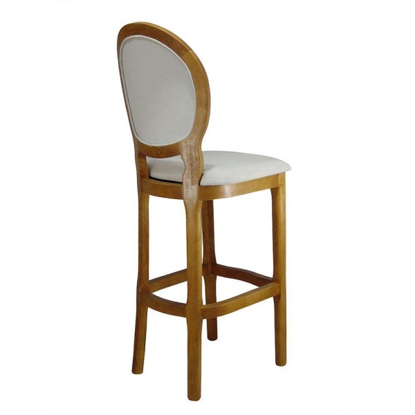 Encontraproduto.com.br - Banqueta De Madeira Alta Medalhão Veludo Creme E Verniz Mel