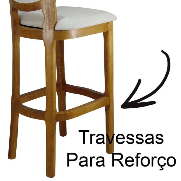 Encontraproduto.com.br - Banqueta De Madeira Alta Medalhão Veludo Creme E Verniz Mel