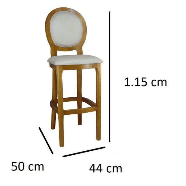 Encontraproduto.com.br - Banqueta De Madeira Alta Medalhão Veludo Creme E Verniz Mel