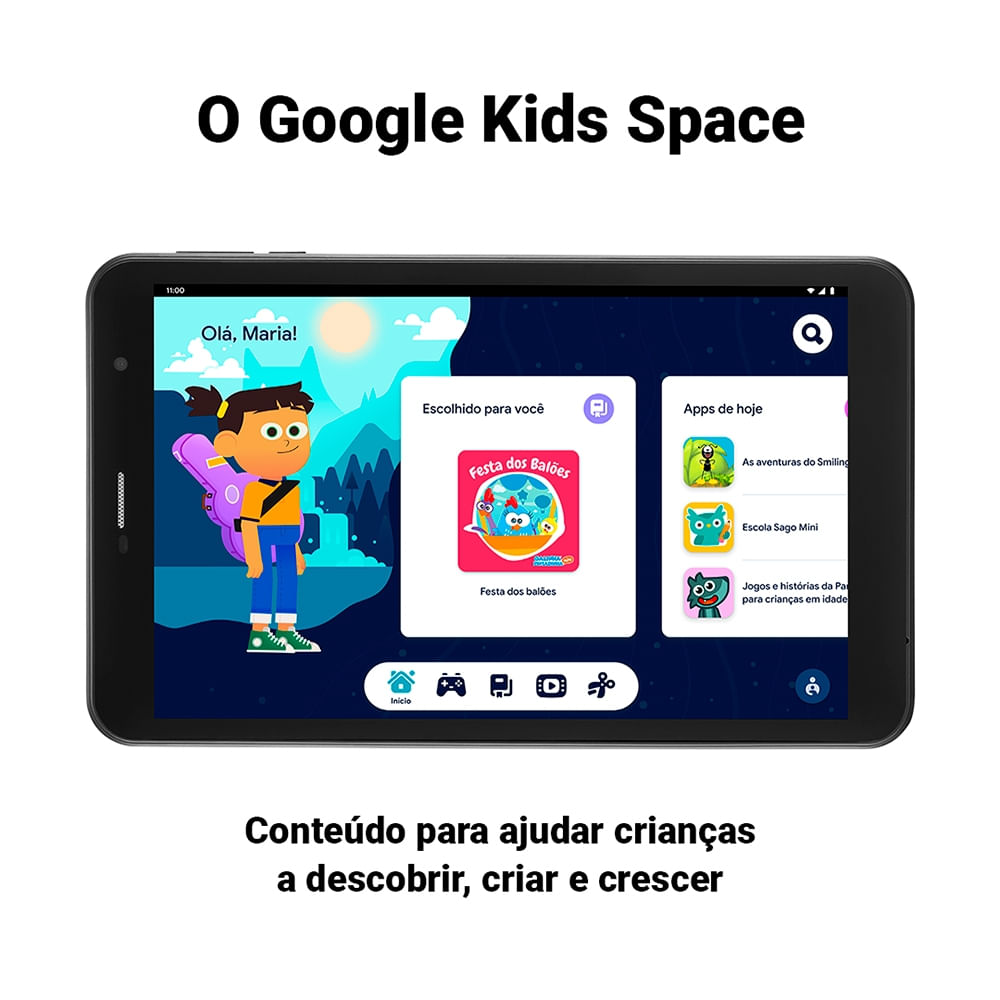 Encontraproduto.com.br - Tablet Multi M8 Wi-fi com Google Kids Space 32GB Tela 8 pol. 2GB RAM + Wi-fi Android 11 Quad Core - Preto - NB358OUT [Reembalado]