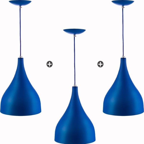 Encontraproduto.com.br - Kit 3 Lustres Pd Gota Media Alumínio 30cm Soquete E27 Azul