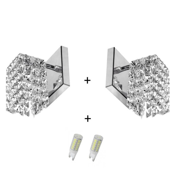 Encontraproduto.com.br - 2 X Arandela de Cristal Legitimo Clearwall com Lâmpadas 6000k