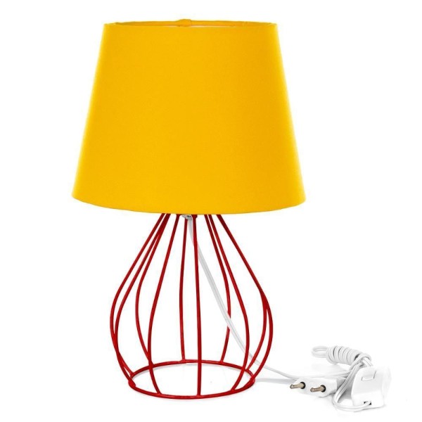 Abajur Cebola Dome Amarelo Com Aramado Vermelho