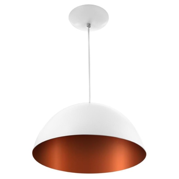 Encontraproduto.com.br - Lustre Pendente Meia Lua 30cm de Alumínio Branco C/ Cobre