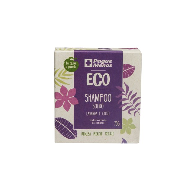 Encontraproduto.com.br - Shampoo Pague Menos Eco Sólido Lavanda E Coco Todos Os Tipos De Cabelos 75g