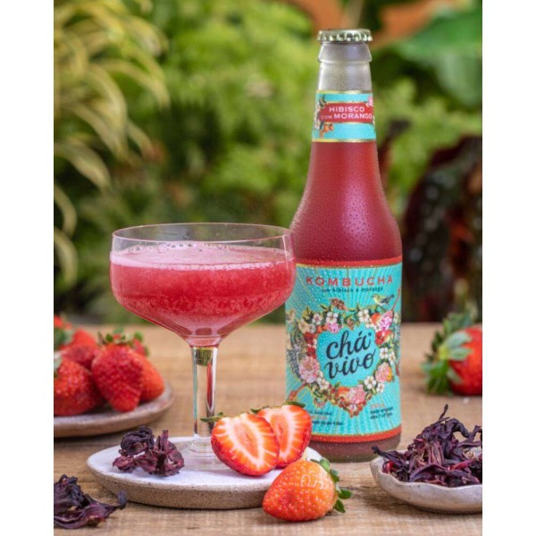 Encontraproduto.com.br - Kombucha Chá Vivo Hibisco com Morango Gelado 355ml