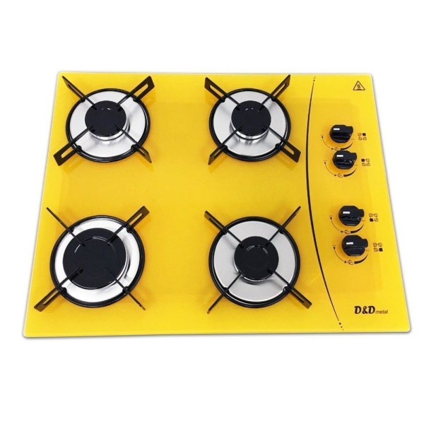 Encontraproduto.com.br - Cooktop a Gás 4 Bocas Amarelo Mega Chama Bivolt D&D Metal