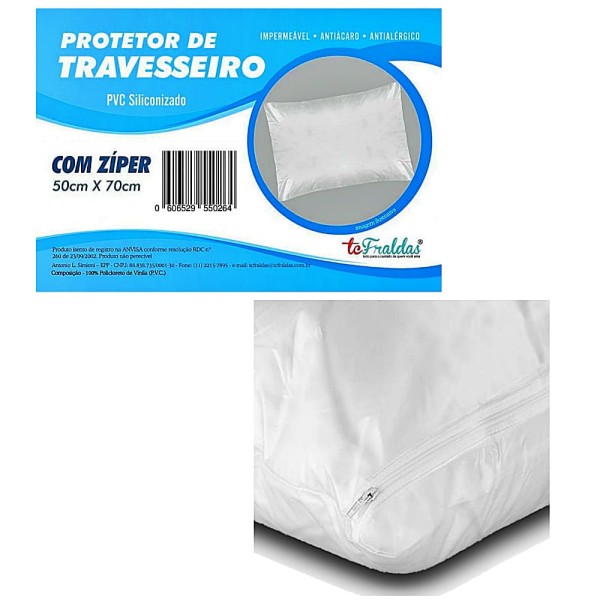 Encontraproduto.com.br - Protetor Travesseiro PVC Siliconizado Ziper 50X70cm - unidade